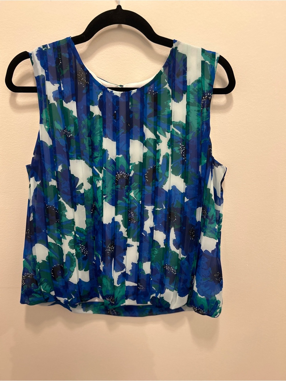 Calvin Klein Pleated Floral Bubble Hem Sleeveless Blouse Top - Size L